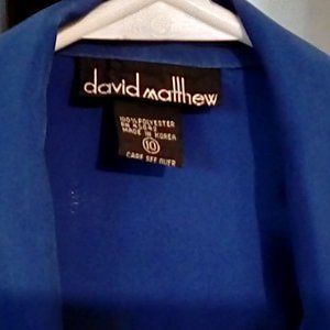 David Matthew, royal blue, LS, pleated front.
